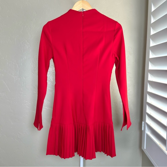 Commense Red Mock Neck Pleated Mini Dress XS NWT Split Flare Cuffs - Picture 4 of 9